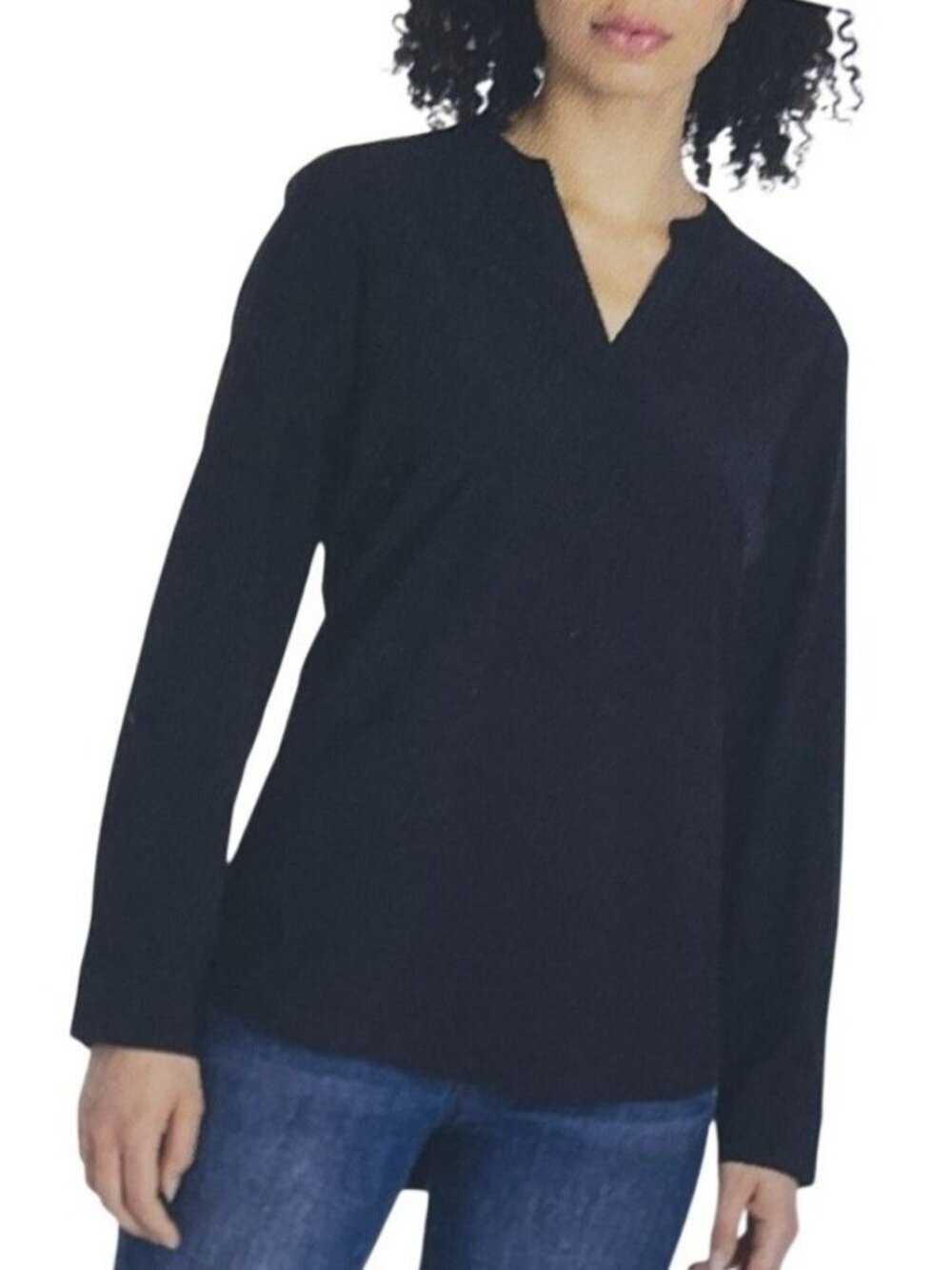 NWT rev Women's XXL Black Long Sleeve Tunic Top  Pull vove V neck  i2100